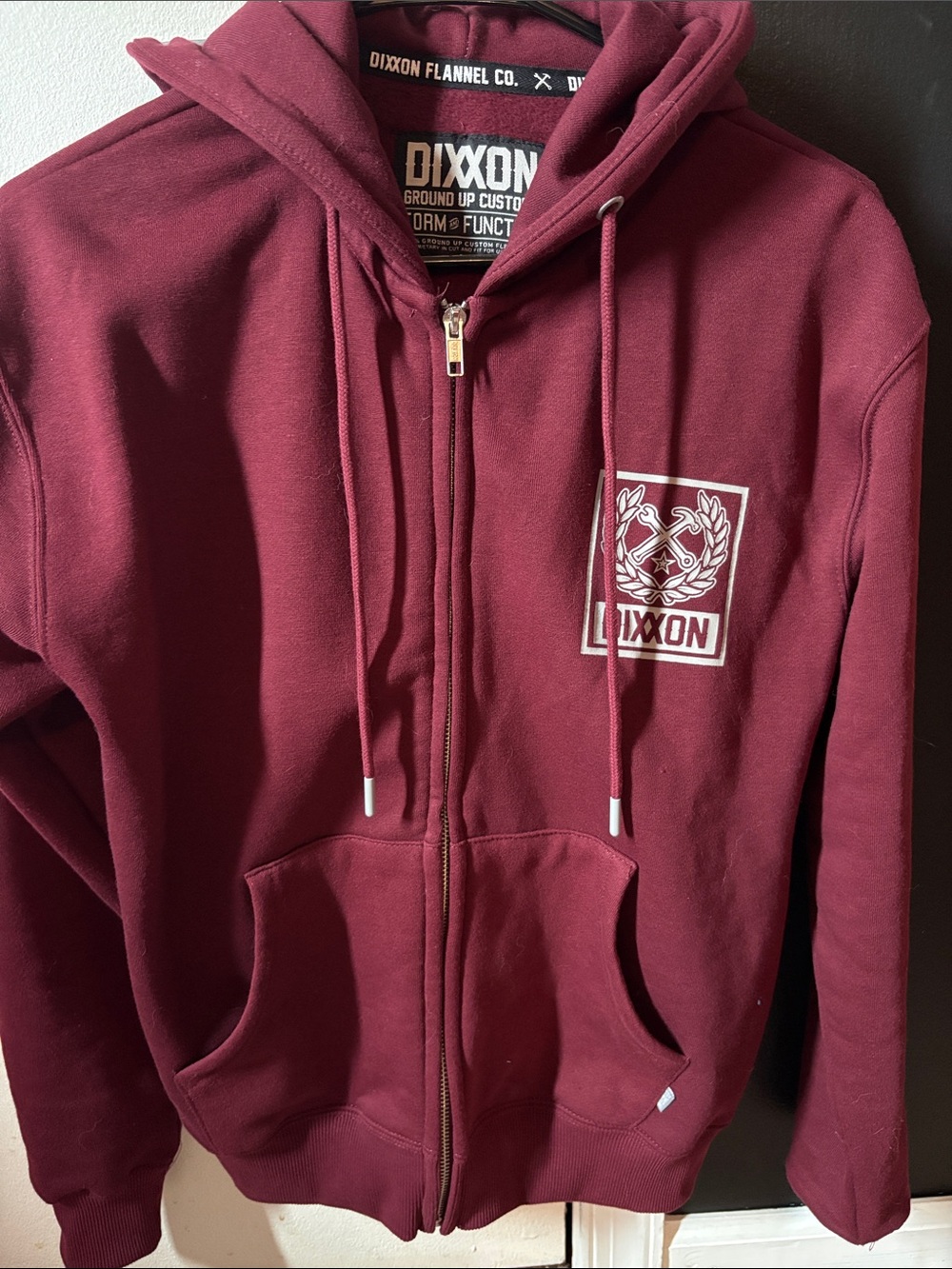 DIXXON Maroon Full-Zip Hoodie with Crest Logo